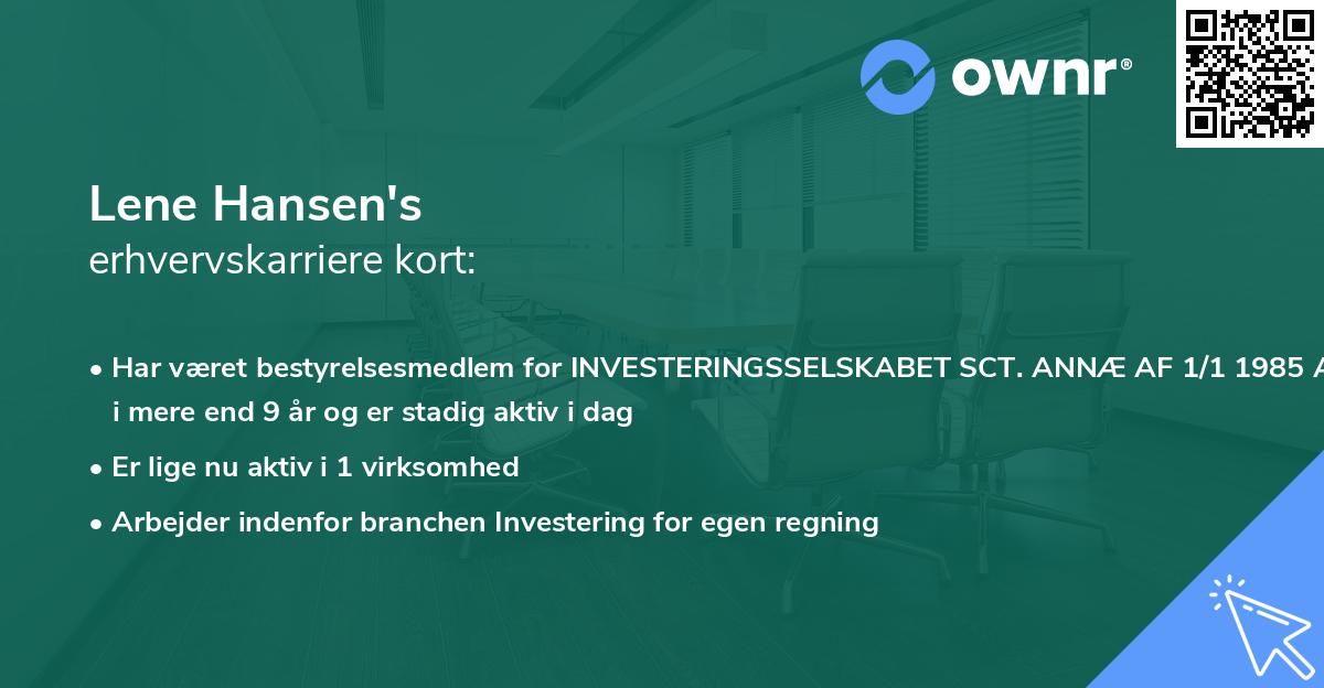 Lene Hansen's erhvervskarriere kort