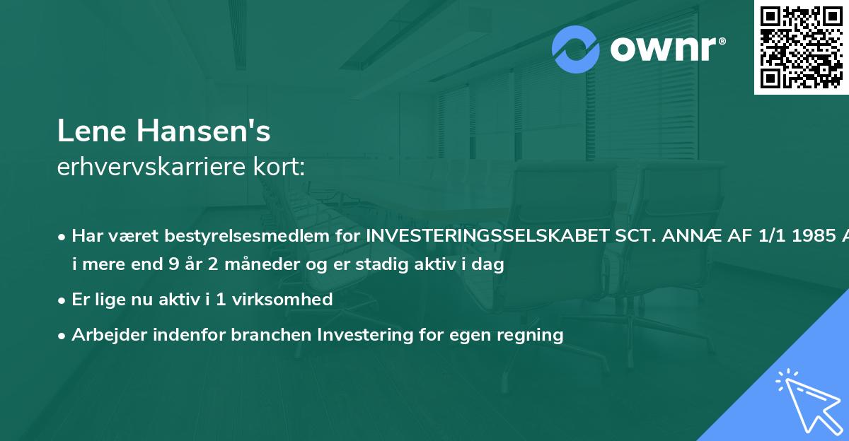 Lene Hansen's erhvervskarriere kort