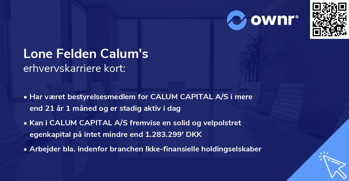 Lone Felden Calum's erhvervskarriere kort