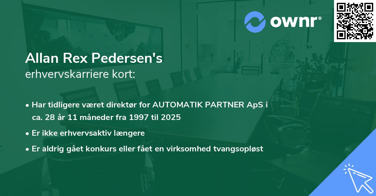 Allan Rex Pedersen's erhvervskarriere kort