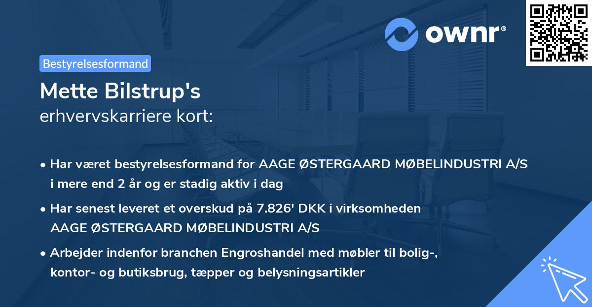 Mette Bilstrup's erhvervskarriere kort