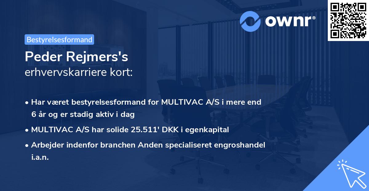 Peder Rejmers's erhvervskarriere kort