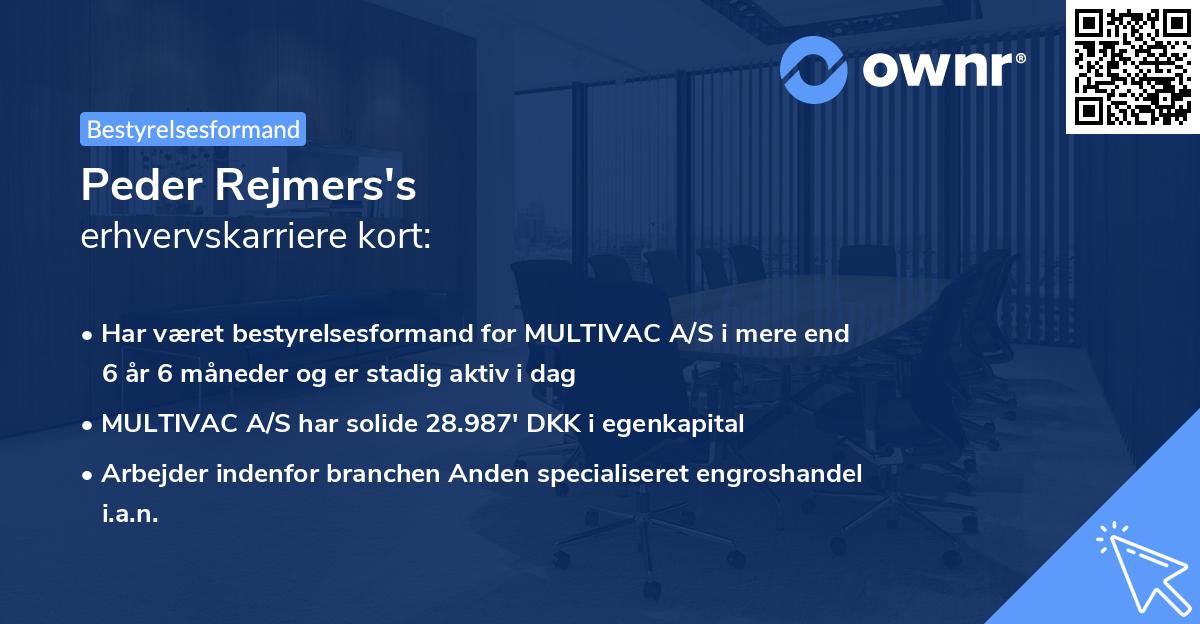Peder Rejmers's erhvervskarriere kort