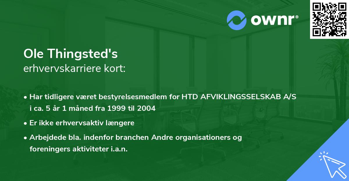 Ole Thingsted's erhvervskarriere kort