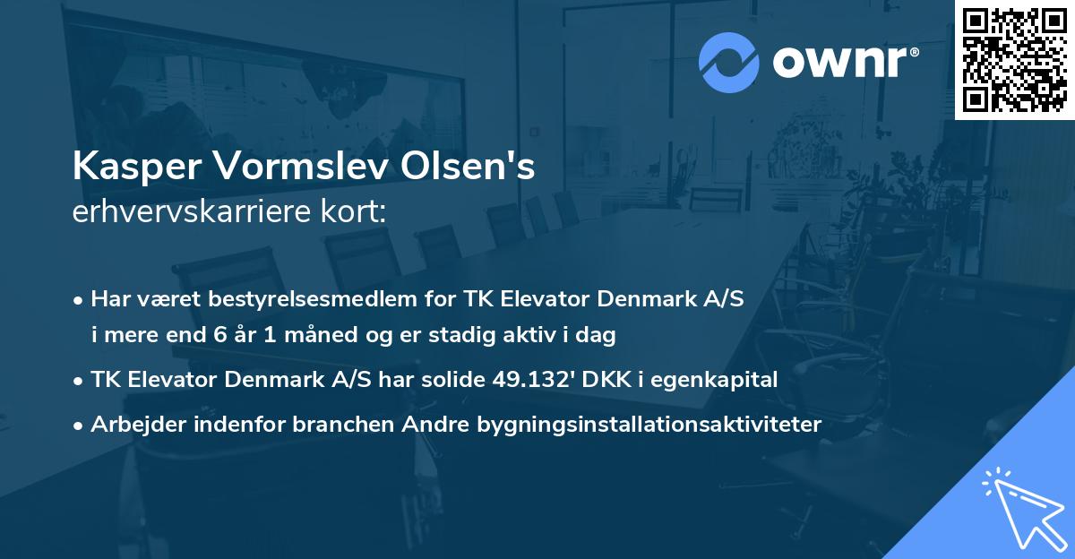 Kasper Vormslev Olsen's erhvervskarriere kort