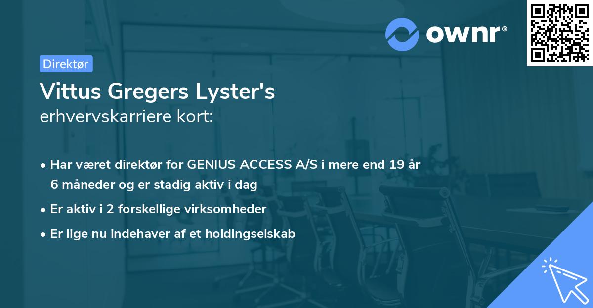 Vittus Gregers Lyster's erhvervskarriere kort