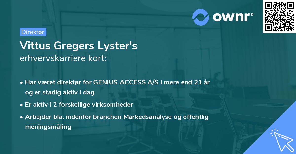 Vittus Gregers Lyster's erhvervskarriere kort