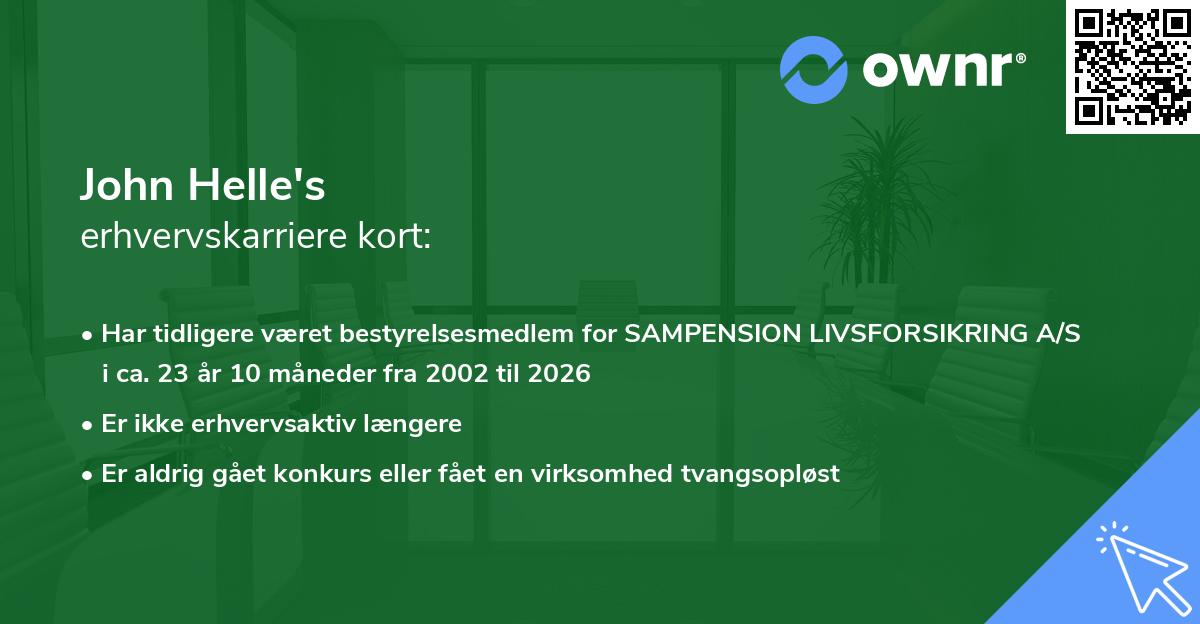 John Helle's erhvervskarriere kort