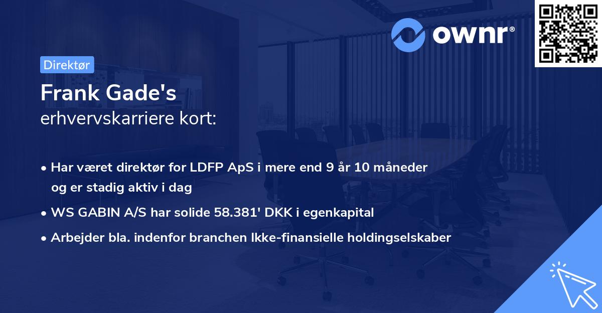 Frank Gade's erhvervskarriere kort