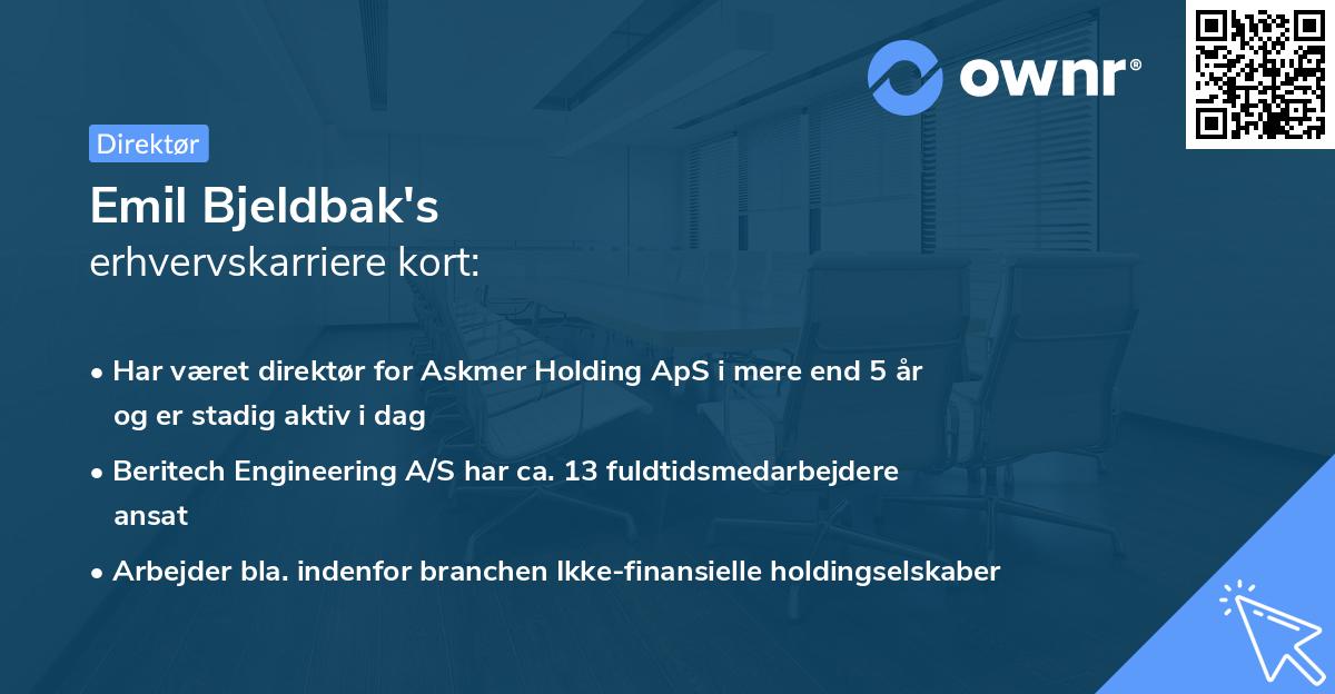 Emil Bjeldbak's erhvervskarriere kort