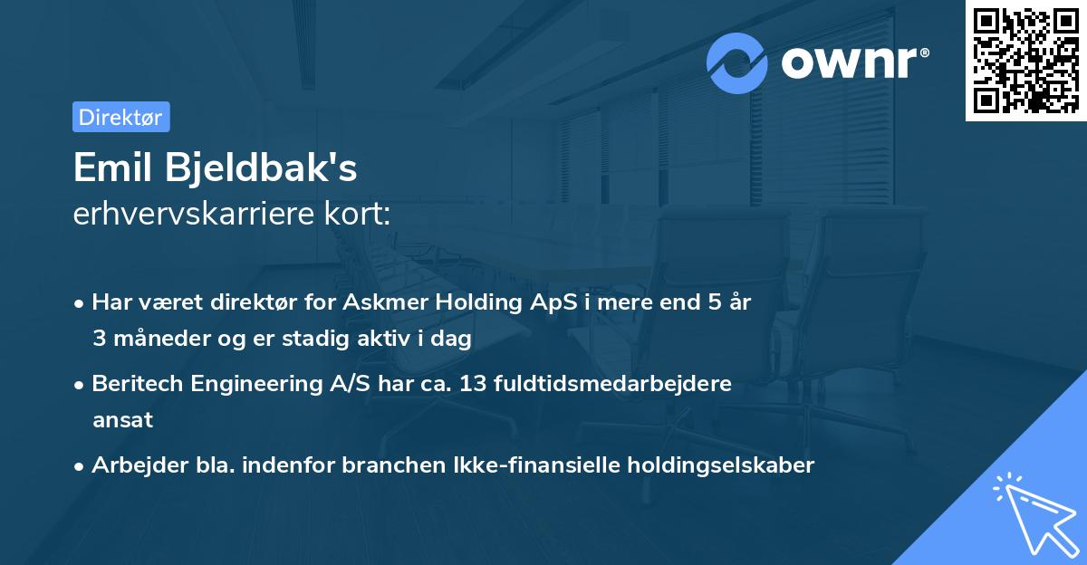 Emil Bjeldbak's erhvervskarriere kort