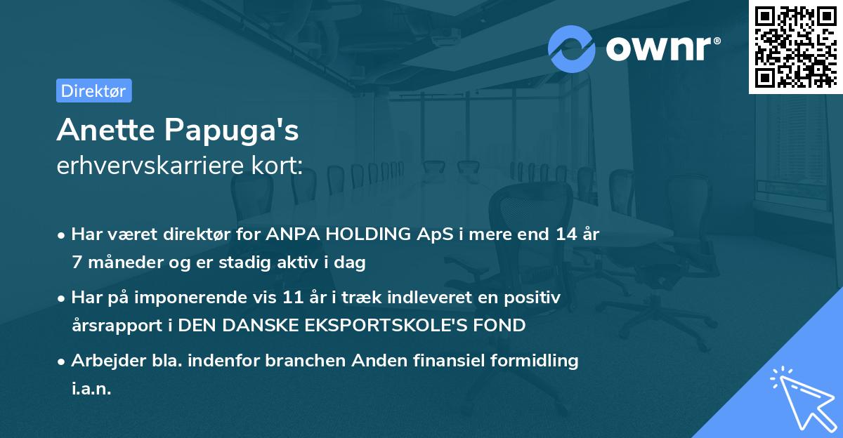 Anette Papuga's erhvervskarriere kort
