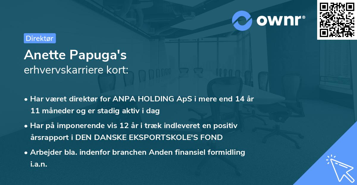 Anette Papuga's erhvervskarriere kort