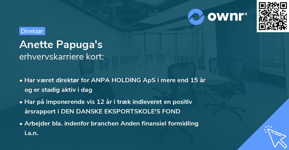 Anette Papuga's erhvervskarriere kort