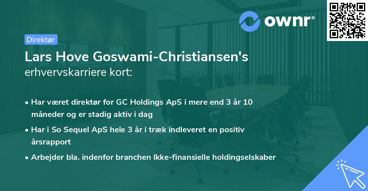 Lars Hove Goswami-Christiansen's erhvervskarriere kort