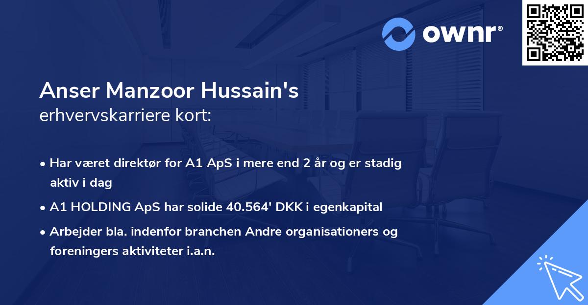 Anser Manzoor Hussain's erhvervskarriere kort