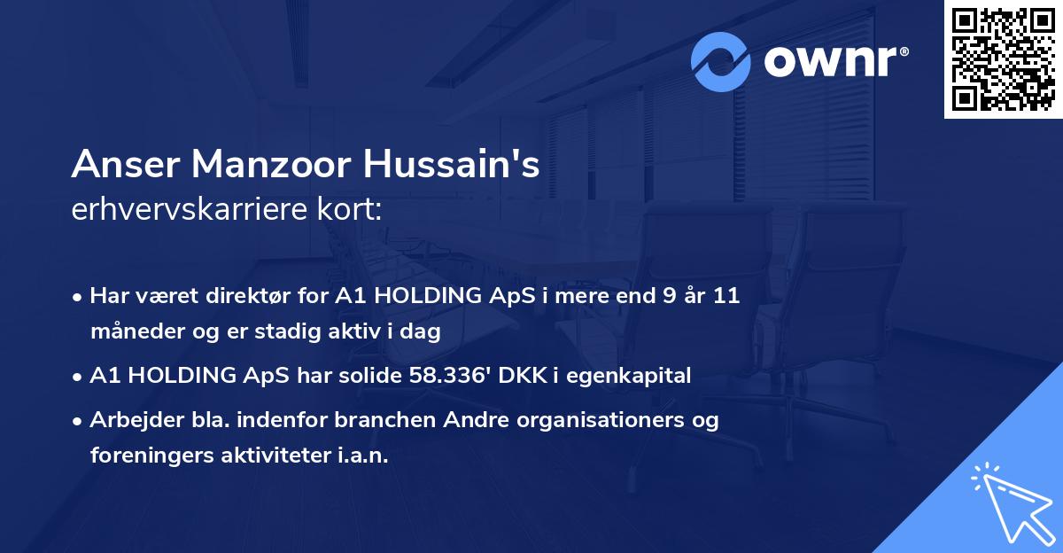 Anser Manzoor Hussain's erhvervskarriere kort