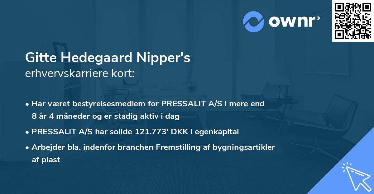 Gitte Hedegaard Nipper's erhvervskarriere kort