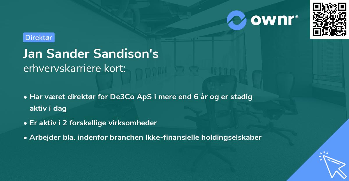 Jan Sander Sandison's erhvervskarriere kort