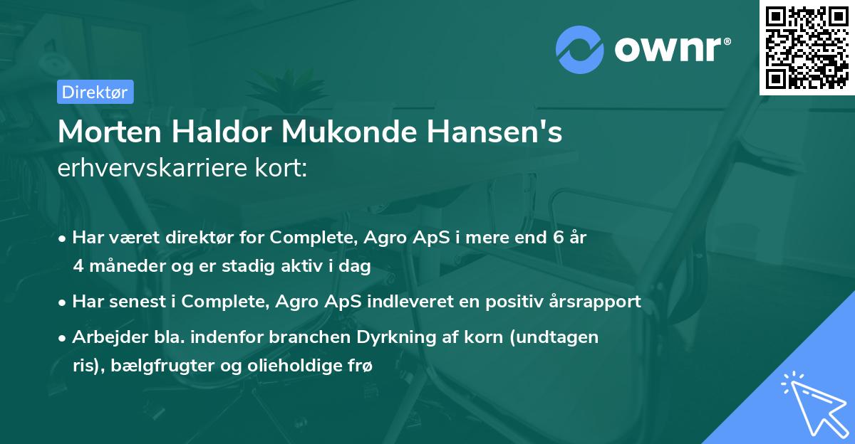 Morten Haldor Mukonde Hansen's erhvervskarriere kort