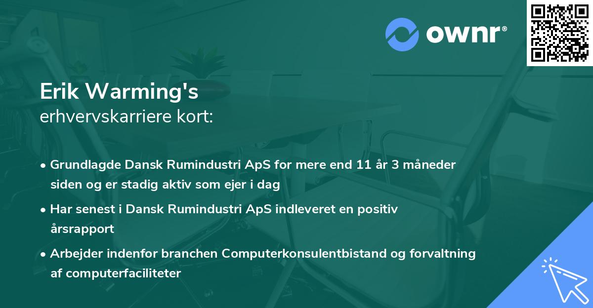 Erik Warming's erhvervskarriere kort