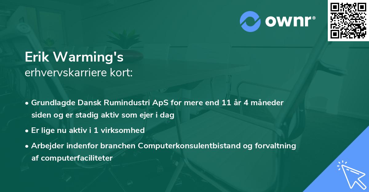 Erik Warming's erhvervskarriere kort