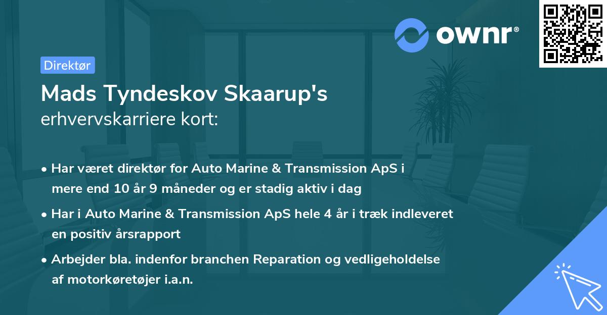 Mads Tyndeskov Skaarup's erhvervskarriere kort