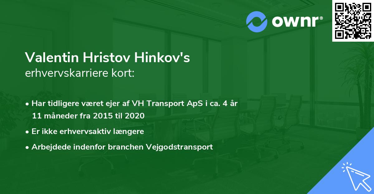 Valentin Hristov Hinkov's erhvervskarriere kort