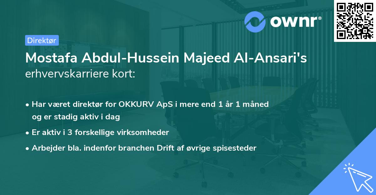 Mostafa Abdul-Hussein Majeed Al-Ansari's erhvervskarriere kort