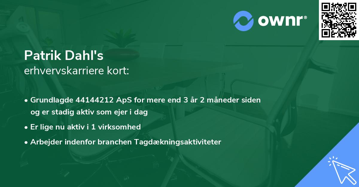 Patrik Dahl's erhvervskarriere kort
