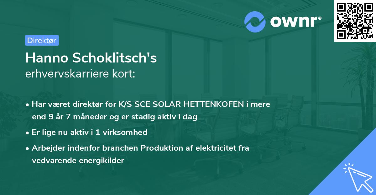 Hanno Schoklitsch's erhvervskarriere kort