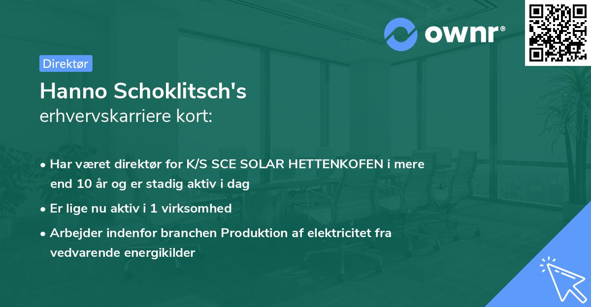 Hanno Schoklitsch's erhvervskarriere kort