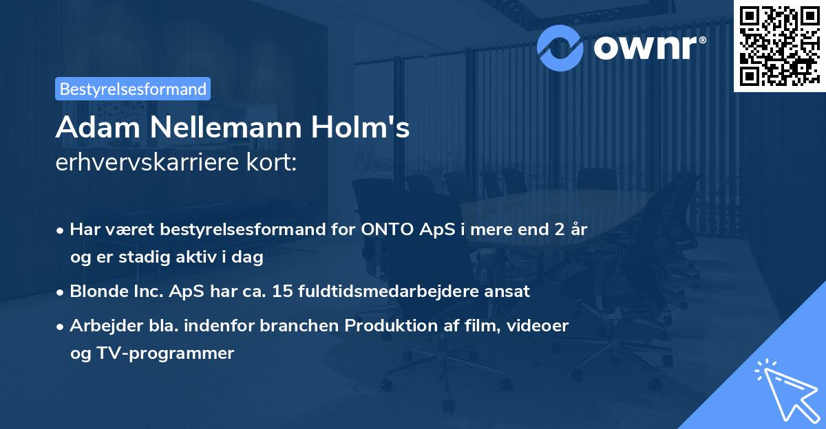 Adam Nellemann Holm's erhvervskarriere kort