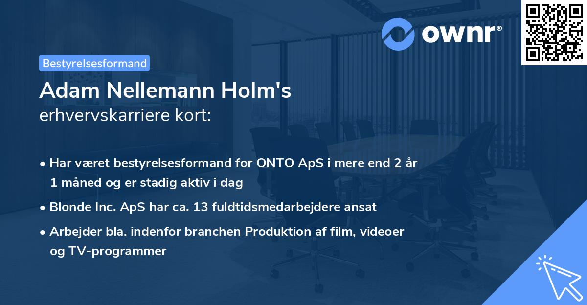 Adam Nellemann Holm's erhvervskarriere kort