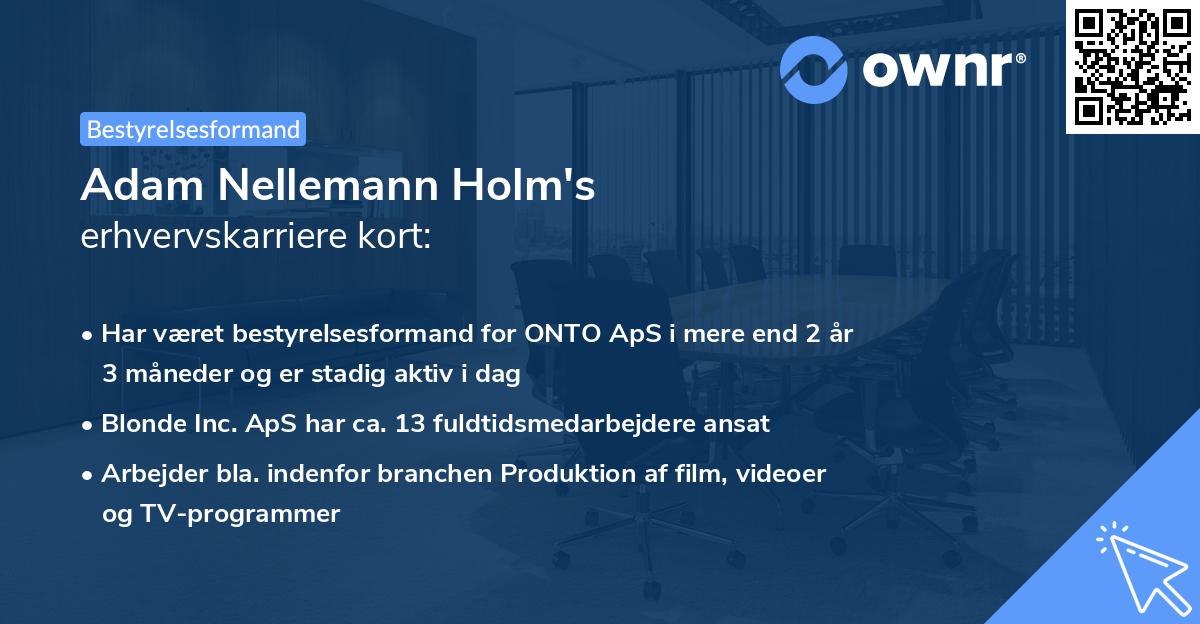 Adam Nellemann Holm's erhvervskarriere kort