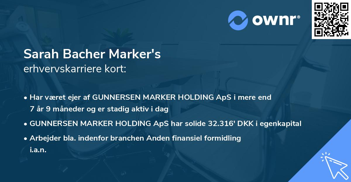 Sarah Bacher Marker's erhvervskarriere kort