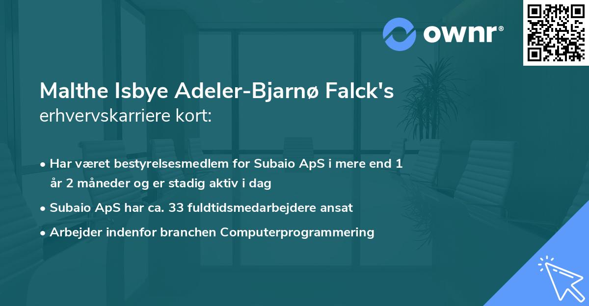 Malthe Isbye Adeler-Bjarnø Falck's erhvervskarriere kort