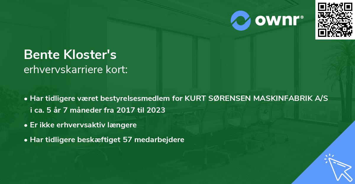 Bente Kloster's erhvervskarriere kort