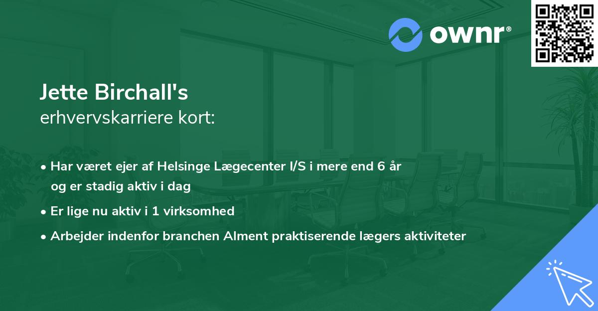 Jette Birchall's erhvervskarriere kort