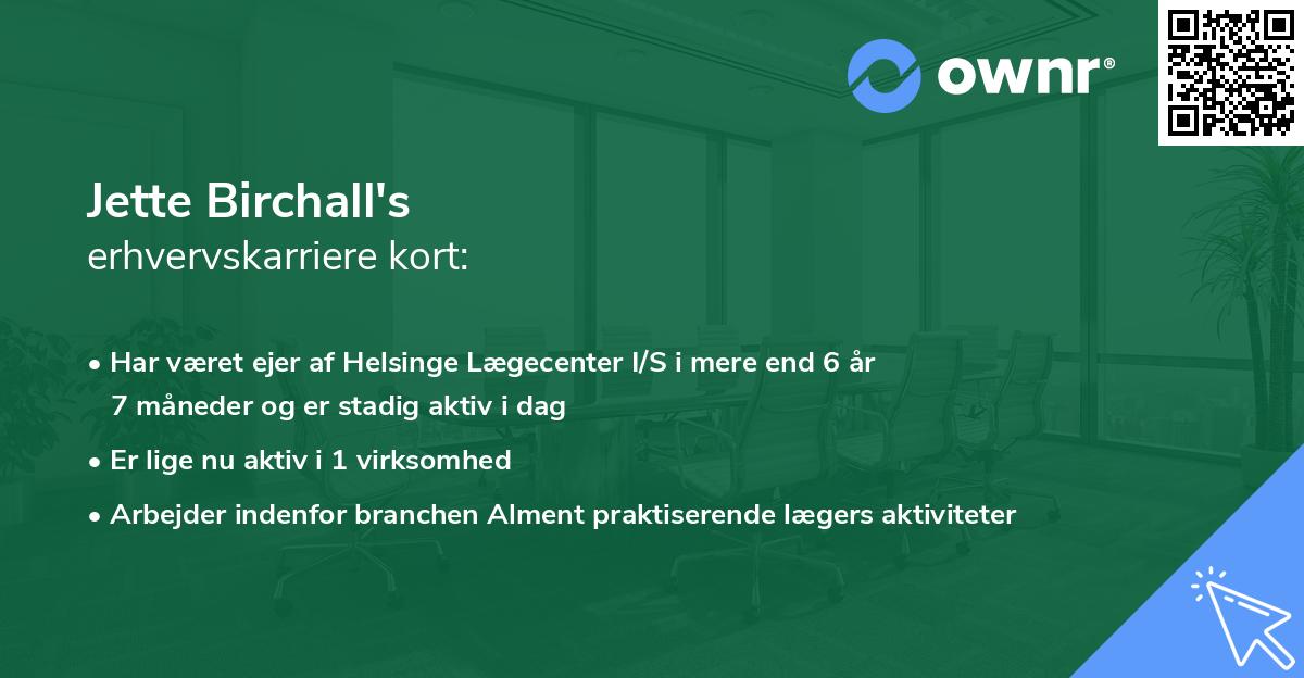 Jette Birchall's erhvervskarriere kort