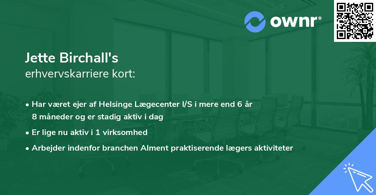 Jette Birchall's erhvervskarriere kort