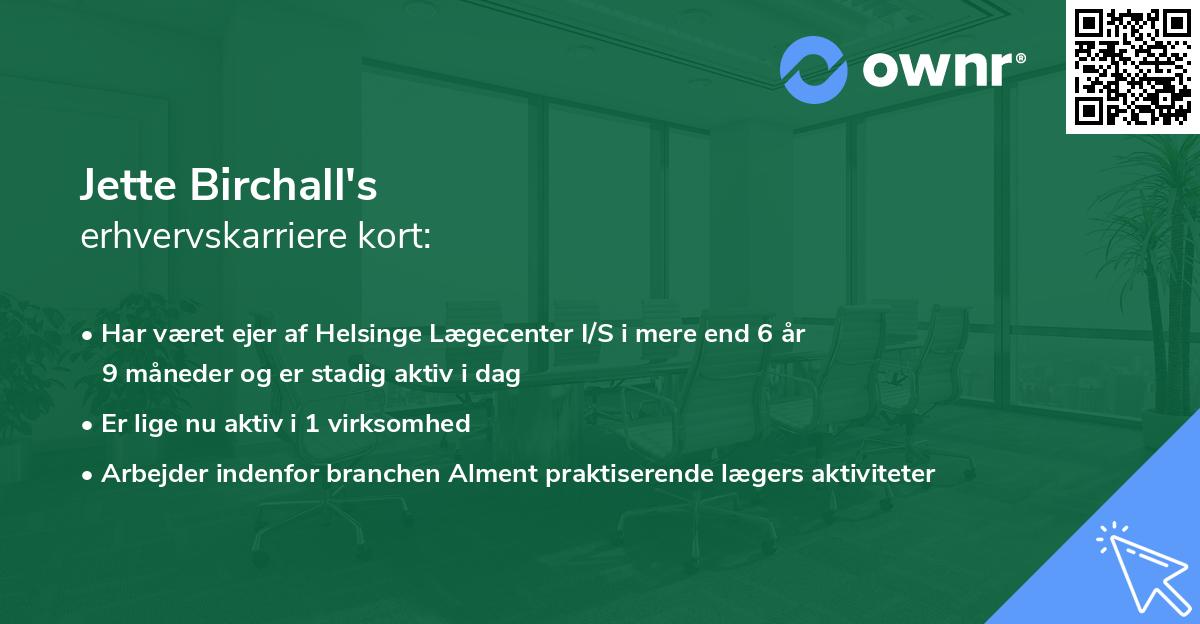 Jette Birchall's erhvervskarriere kort