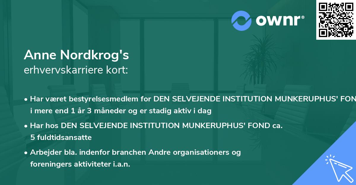 Anne Nordkrog's erhvervskarriere kort