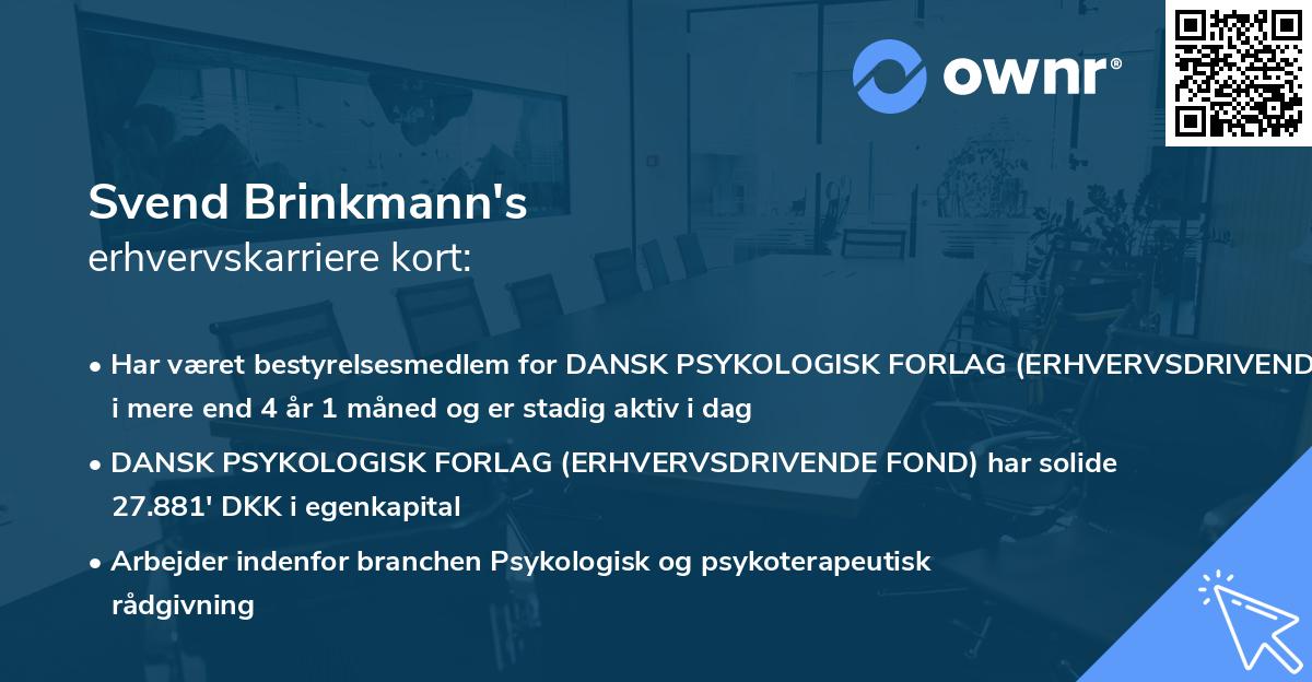 Svend Brinkmann's erhvervskarriere kort