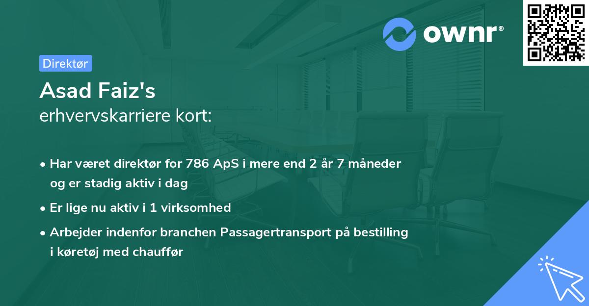 Asad Faiz's erhvervskarriere kort