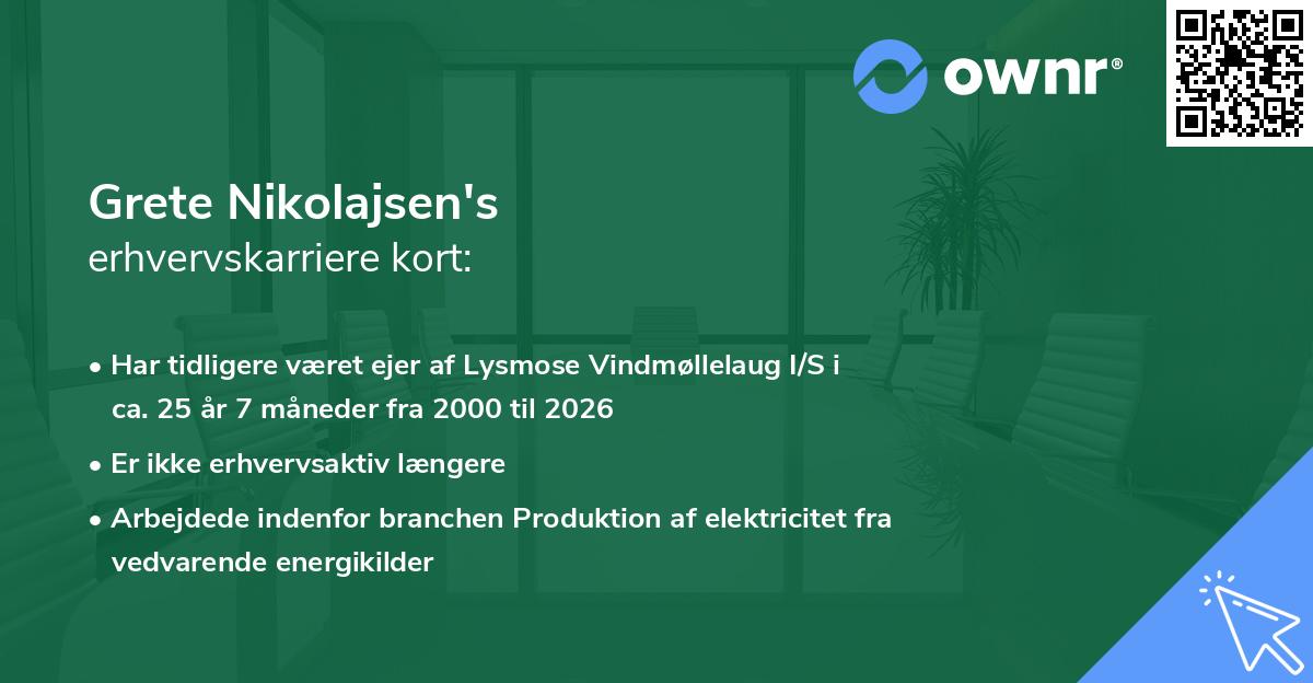 Grete Nikolajsen's erhvervskarriere kort