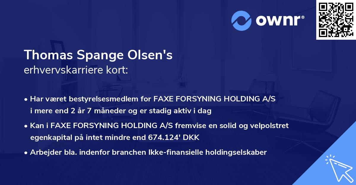 Thomas Spange Olsen's erhvervskarriere kort