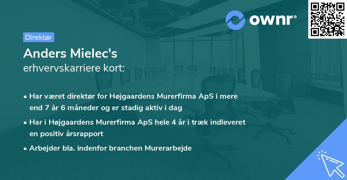 Anders Mielec's erhvervskarriere kort