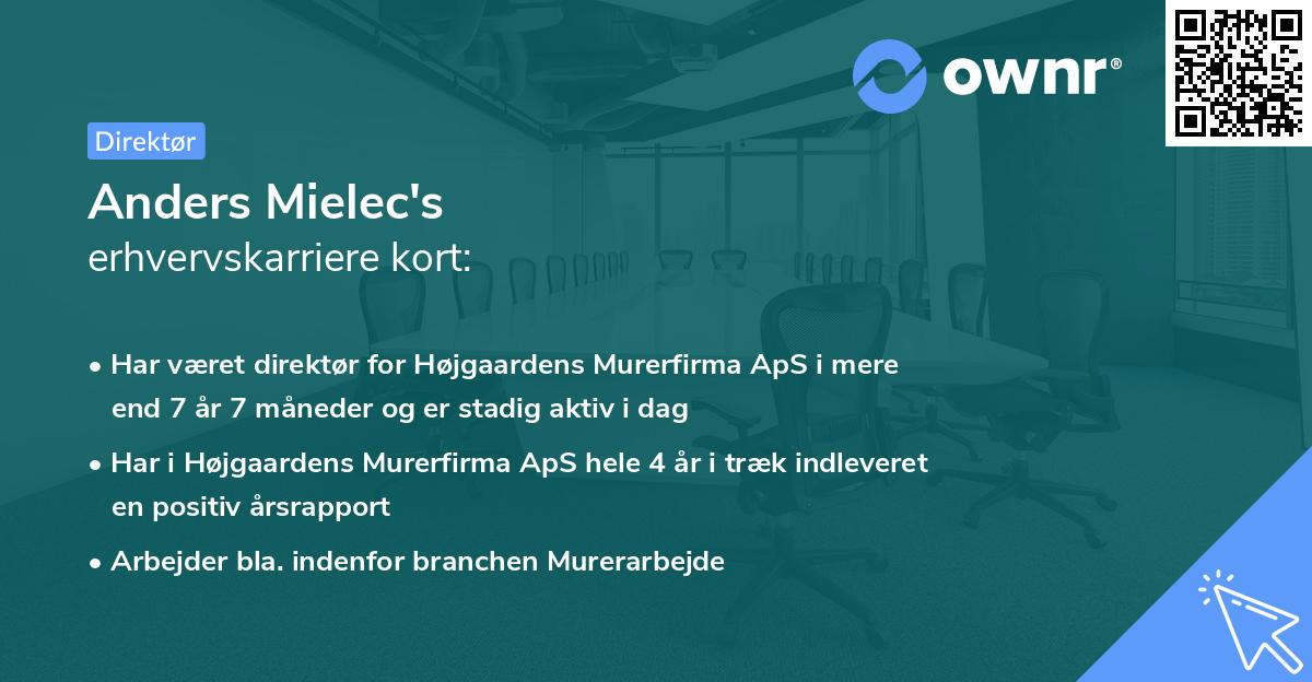 Anders Mielec's erhvervskarriere kort