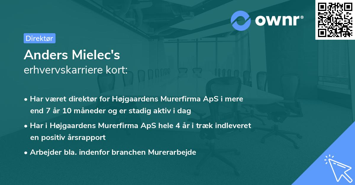 Anders Mielec's erhvervskarriere kort